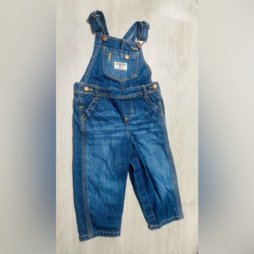 OshKosh Bgosh Unisex Toddler Size 18m Vestbak Pockets Denim Jean‎ Bib Overalls